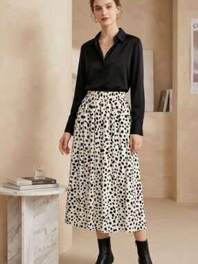 Dalmatian Polka Dot Pleated Midi Skirt – Size XS – Bohemian Style:  Summer.